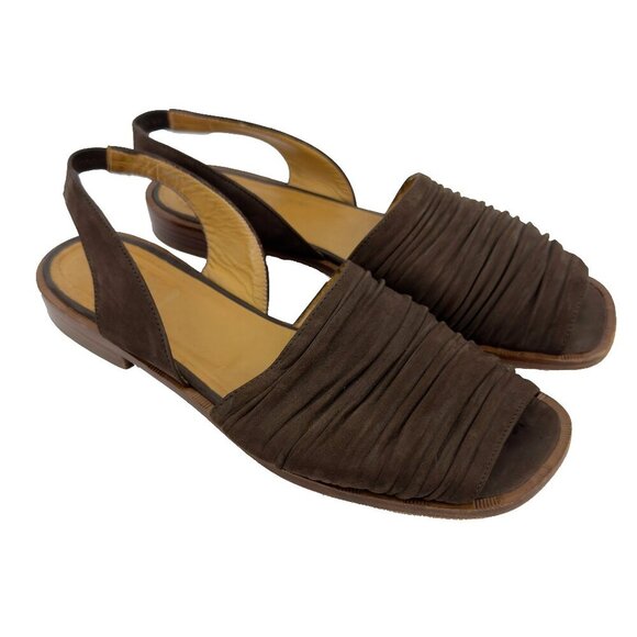 CAREL PARIS Luxury Brown Suede Boho Slingback Flat Lazy Luxury Sandals sz 41 - Picture 1 of 11